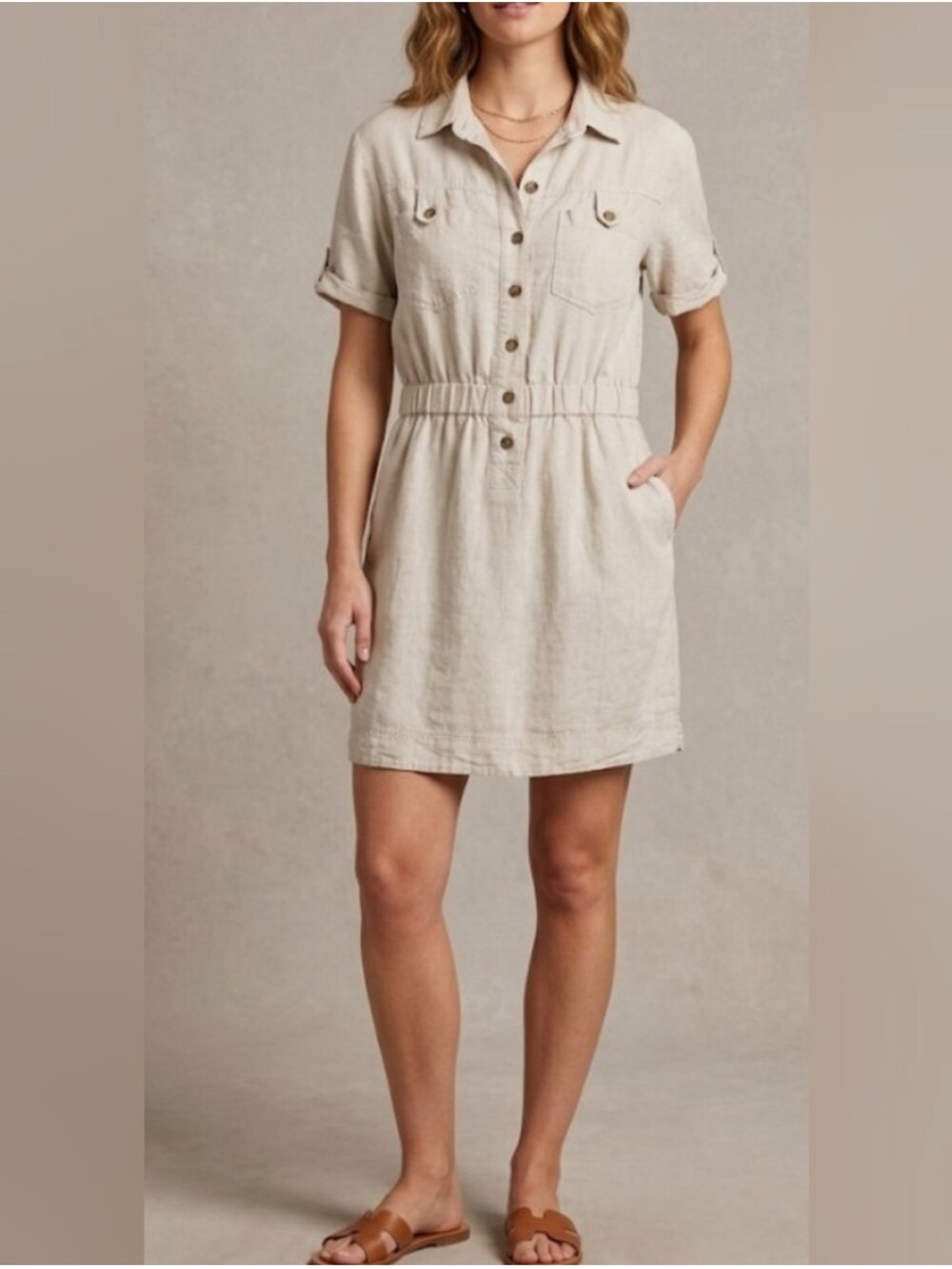 Lord & Taylor || Oatmeal Linen Shirt Dress
